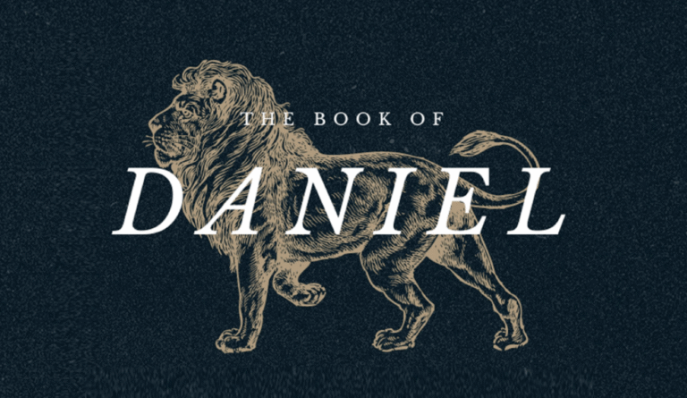 A gold lion illustration with the words “The Book of Daniel” on a dark background.